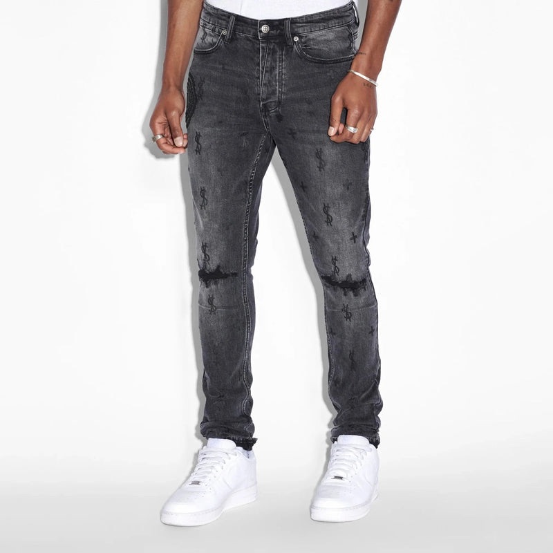 Ksubi Van Winkle Static Black Angels Denim Jeans Mid-Rise Skinny-Fit Logo 34”
